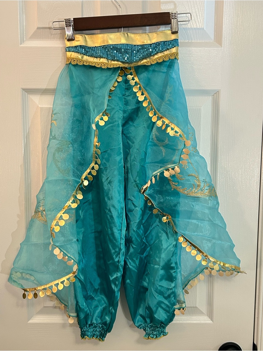 Disney Princess Jasmine Costume Pants Teal Gold Sparkle Girls Size 150 (10/12)